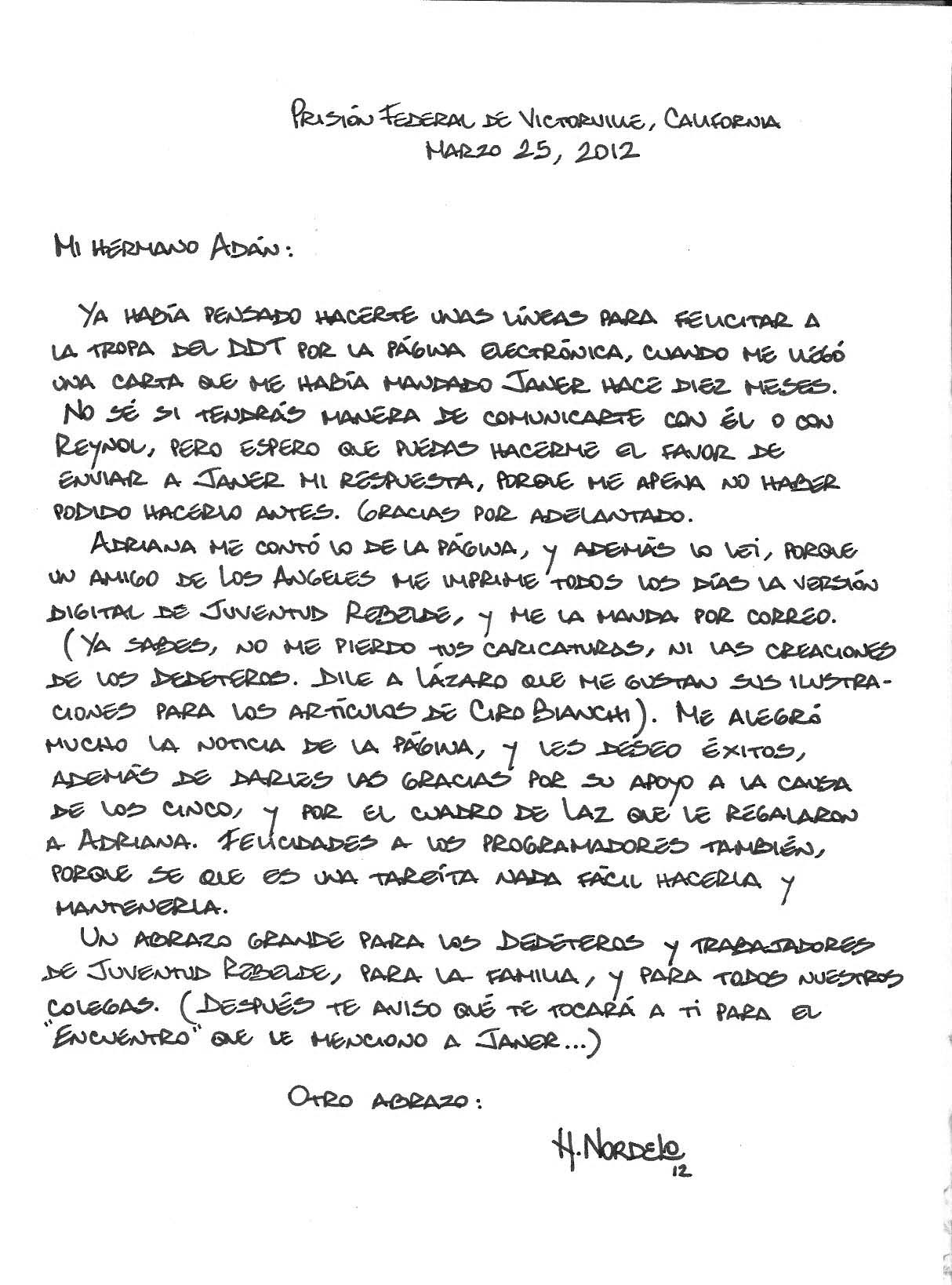 carta de Gerardo a Adán Iglesias